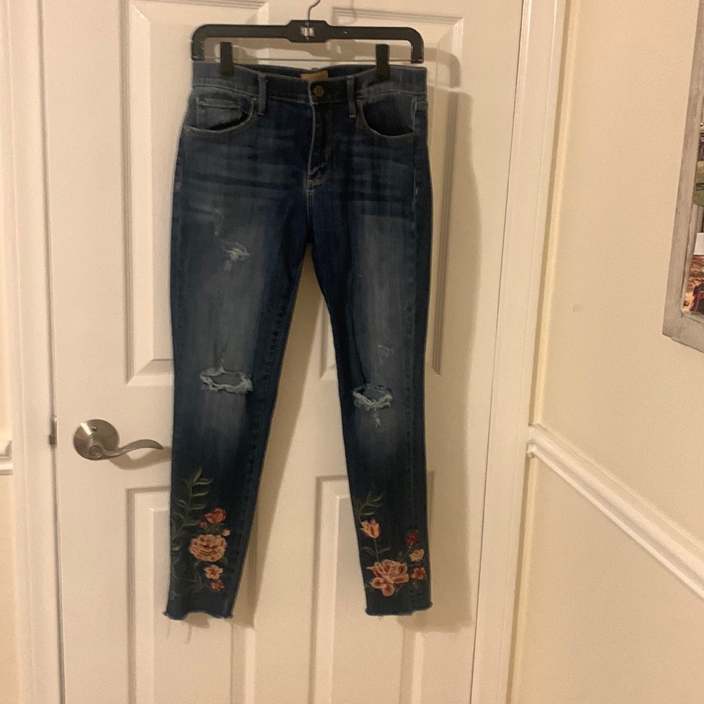 Driftwood Jackie Embroidered Jeans 27 Boho Floral Medium Wash